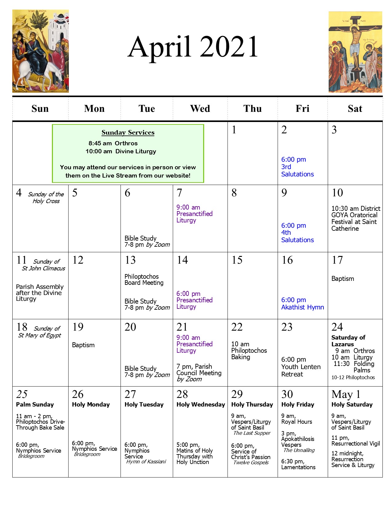 Parish Calendar St Catherine Greek Orthodox Church